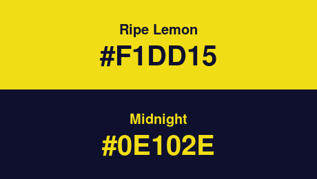 Спелый лимон (# F1DD15) и Полночь (# 0E102E)